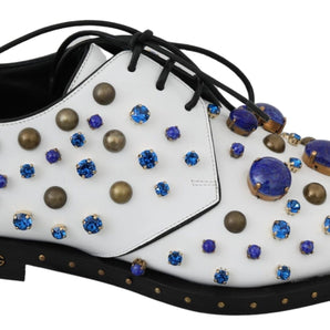 Dolce & Gabbana Elegant White Leather Dress Shoes With Crystals Dolce & Gabbana 