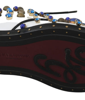 Dolce &amp; Gabbana Elegant White Leather Dress Shoes With Crystals