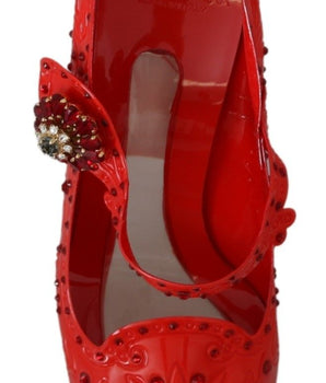 Dolce & Gabbana Red Floral Crystal CINDERELLA Heels Shoes