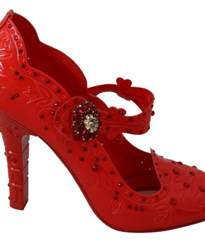 Dolce & Gabbana Red Floral Crystal CINDERELLA Heels Shoes
