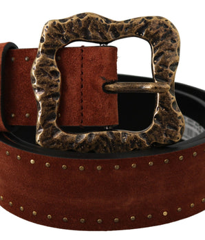Dolce & Gabbana Brown Suede Leather Studded Baroque Belt