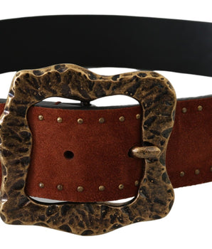 Dolce & Gabbana Brown Suede Leather Studded Baroque Belt