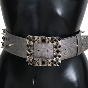 Dolce &amp; Gabbana Stunning Silver Leather Crystal-Studded Belt