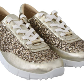 Jimmy Choo Antique Gold Glitter Leather Sneakers Jimmy Choo 