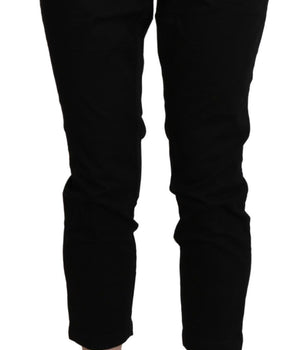 Acht Black High Waist Skinny Cropped Cotton Capri Pants