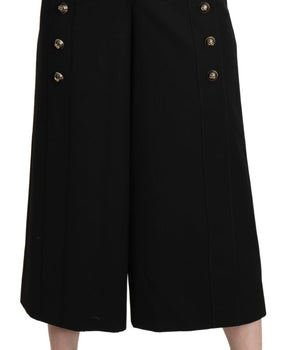 Dolce & Gabbana Black Wide Wool Leg Cropped Trouser Pant Dolce & Gabbana 