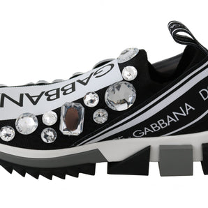 Dolce &amp; Gabbana Chic Monochrome Crystal Studded Sneakers