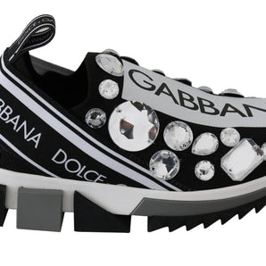 Dolce &amp; Gabbana Chic Monochrome Crystal Studded Sneakers