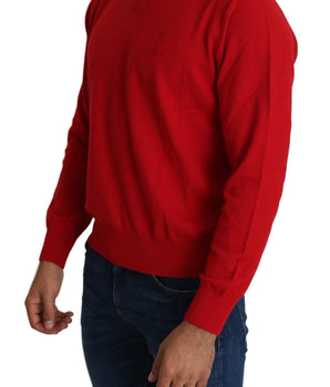 Billionaire Italian Couture Iconic Embroidered Red Wool Sweater Billionaire Italian Couture 
