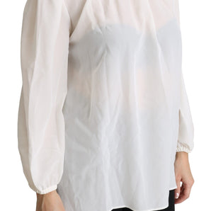 Dolce &amp; Gabbana Elegant White Silk Pussy Bow Blouse