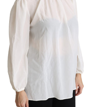 Dolce &amp; Gabbana Elegant White Silk Pussy Bow Blouse