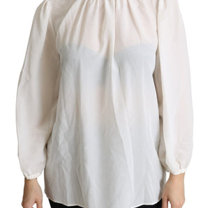 Dolce & Gabbana Elegant White Silk Pussy Bow Blouse