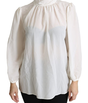 Dolce &amp; Gabbana Elegant White Silk Pussy Bow Blouse