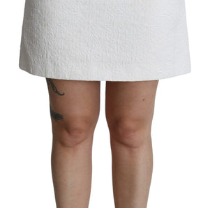 Dolce &amp; Gabbana Elegant White Floral Brocade Mini Skirt