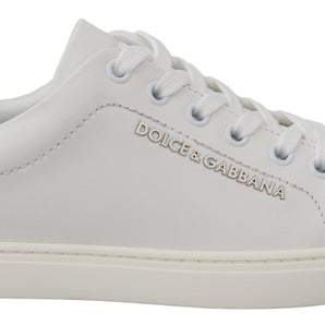 Dolce &amp; Gabbana Chic White Leather Sneakers with Purple Accents