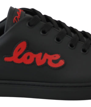 Dolce & Gabbana Black Leather Love Heart Sneakers Womens Shoes
