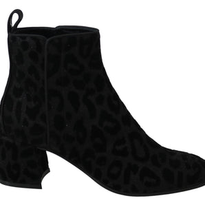 Dolce & Gabbana Elegant Black Leopard Print Short Boots