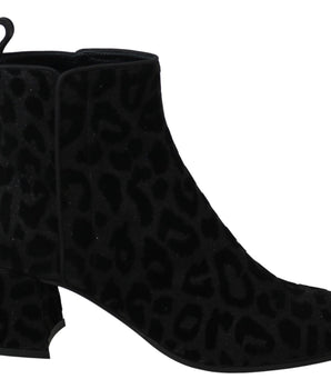 Dolce & Gabbana Elegant Black Leopard Print Short Boots Dolce & Gabbana 