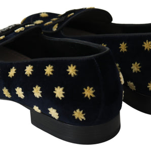 Dolce &amp; Gabbana Elegant Velvet Crown Embroidery Loafers