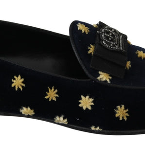 Dolce &amp; Gabbana Elegantes mocasines de terciopelo con bordado de corona