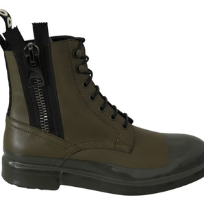 Dolce &amp; Gabbana Chic Military Green Leather Ankle Boots