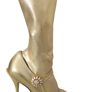 Dolce & Gabbana Elegant Gold Ankle Boots Socks with Rhinestones