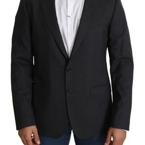 Dolce &amp; Gabbana Elegante blazer gris de corte slim en mezcla de lana y seda