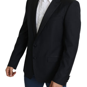 Dolce &amp; Gabbana Elegant Black Virgin Wool Silk Blend Blazer