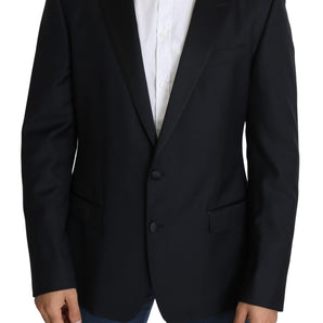 Dolce &amp; Gabbana Elegante blazer negro de mezcla de lana virgen y seda