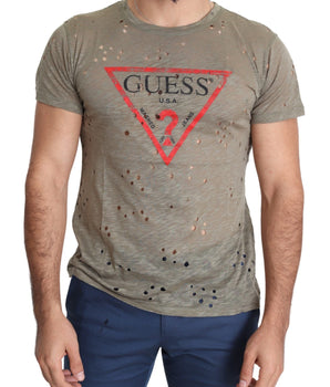 Guess Chic Brown Cotton Stretch Tee Guess 