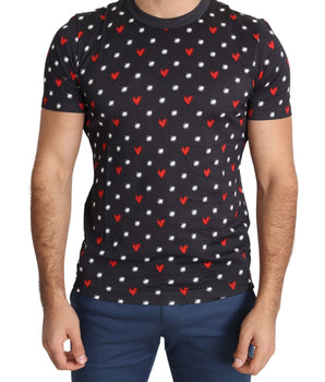 Dolce & Gabbana Chic Gray Cotton T-Shirt with Heart Prints Dolce & Gabbana 