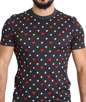 Dolce & Gabbana Chic Gray Cotton T-Shirt with Heart Prints Dolce & Gabbana 