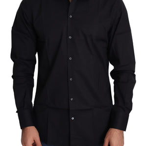 Dolce &amp; Gabbana Elegante camisa de vestir elástica de algodón negro