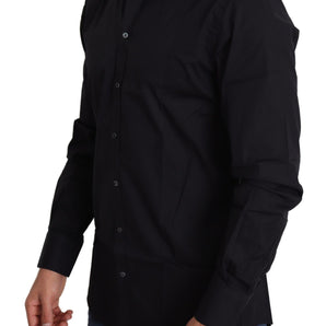 Dolce &amp; Gabbana Elegante camisa de vestir elástica de algodón negro