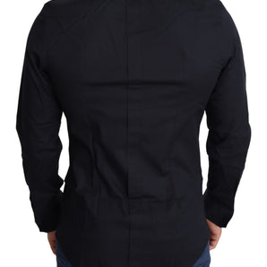 Dolce &amp; Gabbana Camisa de vestir elástica de algodón de corte slim en negro elegante