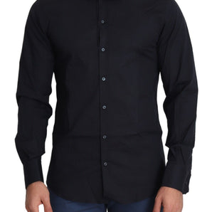 Dolce &amp; Gabbana Camisa de vestir elástica de algodón de corte slim en negro elegante