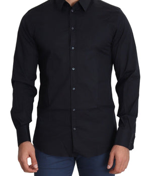 Dolce & Gabbana Sleek Black Slim Fit Cotton Stretch Dress Shirt Dolce & Gabbana 