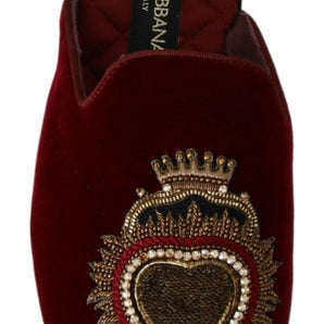 Chanclas bordadas de terciopelo rojo Dolce &amp; Gabbana