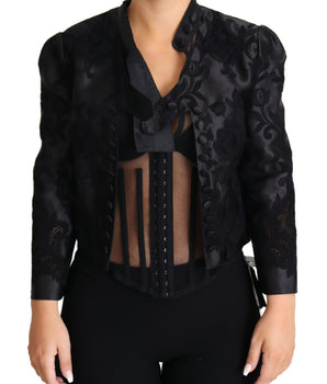 Dolce &amp; Gabbana Black Lace Sheer Corset Organza Silk Jacket