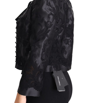Dolce &amp; Gabbana Black Lace Sheer Corset Organza Silk Jacket