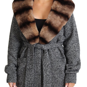 Dolce & Gabbana Elegant Cashmere Cardigan with Rabbit Fur Collar