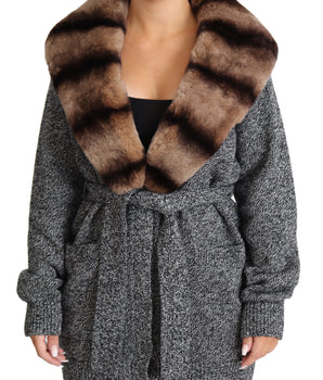Dolce &amp; Gabbana Elegante cárdigan de cachemir con cuello de piel de conejo
