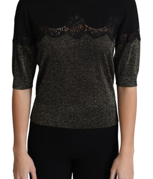 Dolce &amp; Gabbana Blusa elegante de encaje de punto con hilo de lúrex