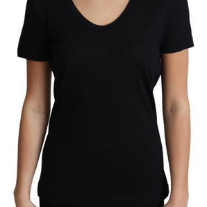 Dolce &amp; Gabbana Elegante camiseta negra de lana con cuello redondo