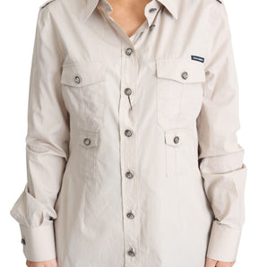 Dolce &amp; Gabbana Elegant Beige Cotton Safari Shirt