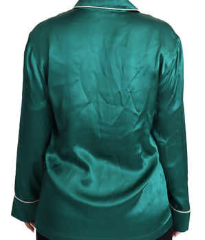 Dolce & Gabbana Green Pyjama Blouse Silk Lounge Sleepwear Top Dolce & Gabbana 