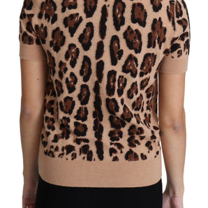 Dolce &amp; Gabbana Elegante top de cuello alto de lana con estampado de leopardo