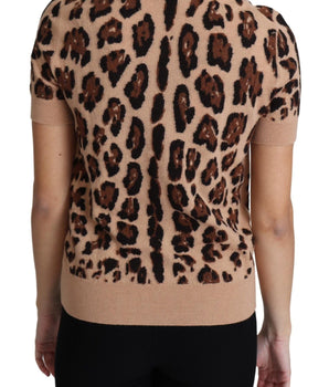 Dolce & Gabbana Beige Leopard Print Virgin Wool Turtleneck Top Dolce & Gabbana 