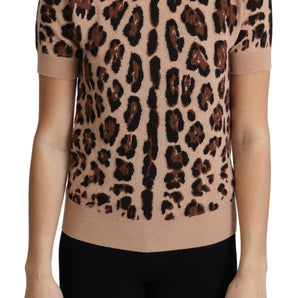 Dolce &amp; Gabbana Elegante top de cuello alto de lana con estampado de leopardo