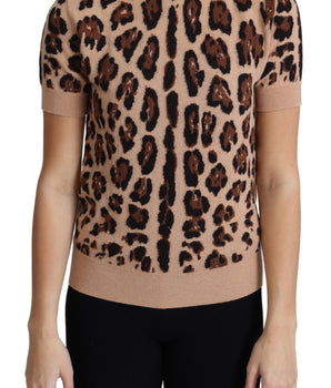Dolce & Gabbana Beige Leopard Print Virgin Wool Turtleneck Top Dolce & Gabbana 